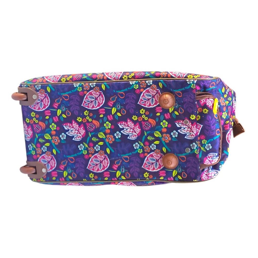 Lily Bloom Wheeled Duffel Bag 20" Raking It In Living Large Purple Floral Mater - Picture 9 of 16